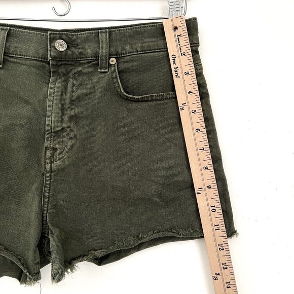 7 For All Mankind Size 28 Olive Army Green Shorts Frayed Mid- Rise - Picture 5 of 10